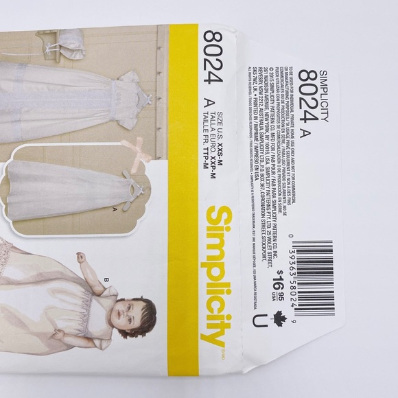 Simplicity Pattern 8024 Babies' Christening Sets with Bonnets - Picture 3 of 6